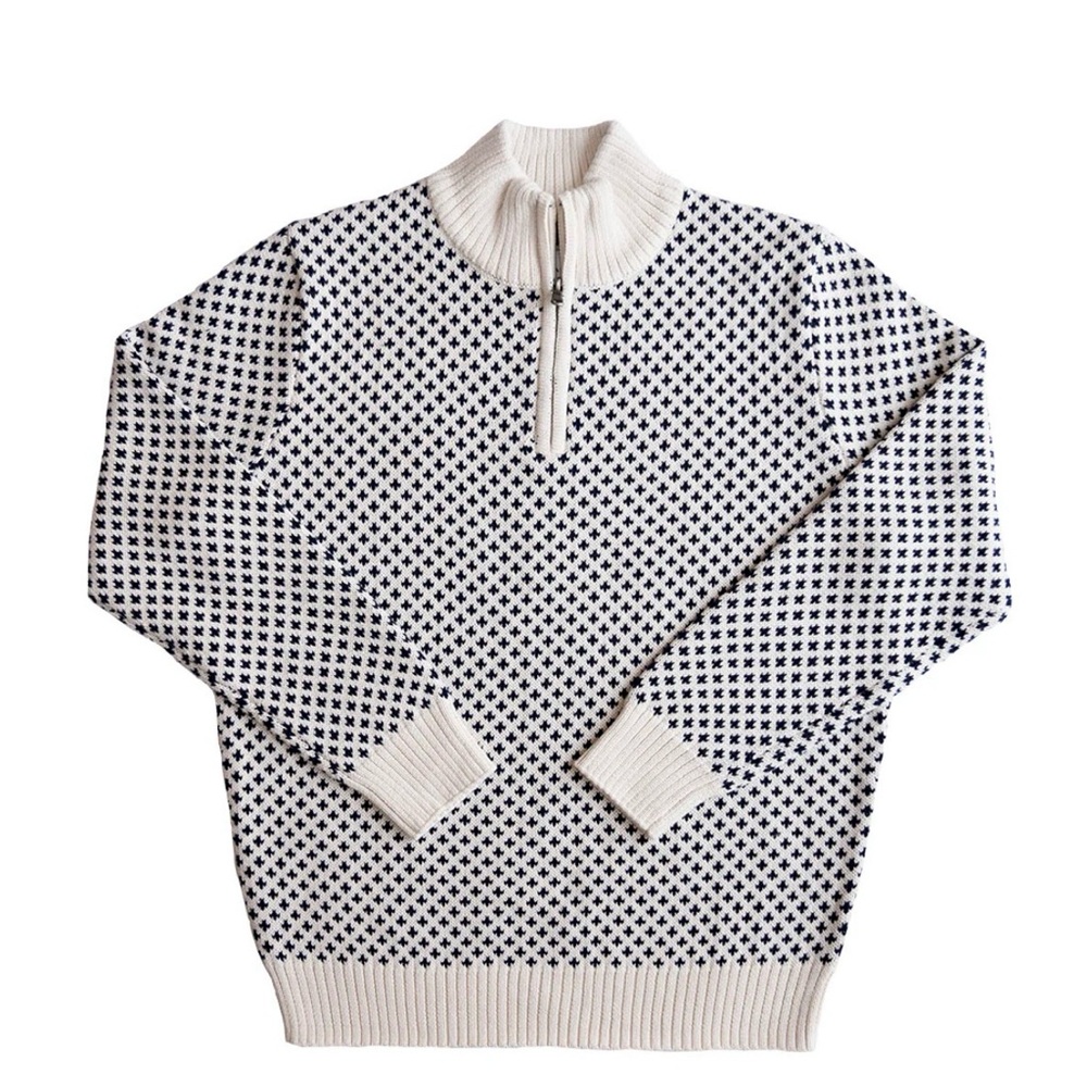 Long Wharf Men’s Quarter Zip Navy Blue and White Zip-Up Sweater